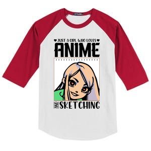 Just A Girl Who Loves Anime And Sketching Anime Girl Sketching Lover Kids Colorblock Raglan Jersey