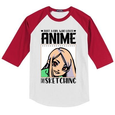 Just A Girl Who Loves Anime And Sketching Anime Girl Sketching Lover Kids Colorblock Raglan Jersey