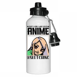 Just A Girl Who Loves Anime And Sketching Anime Girl Sketching Lover Aluminum Water Bottle