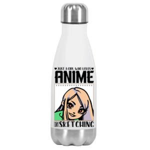 Just A Girl Who Loves Anime And Sketching Anime Girl Sketching Lover Stainless Steel Insulated Water Bottle