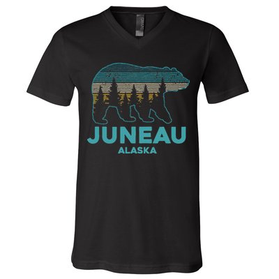 Juneau Alaska Grizzly Bear Souvenir V-Neck T-Shirt