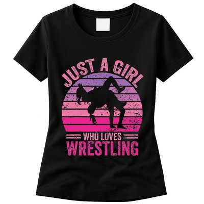 Just A Girl Who Loves Wrestling Funny Wrestle Lover Wrestler Womens T-Shirt