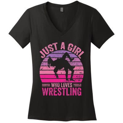 Just A Girl Who Loves Wrestling Funny Wrestle Lover Wrestler Women's V-Neck T-Shirt