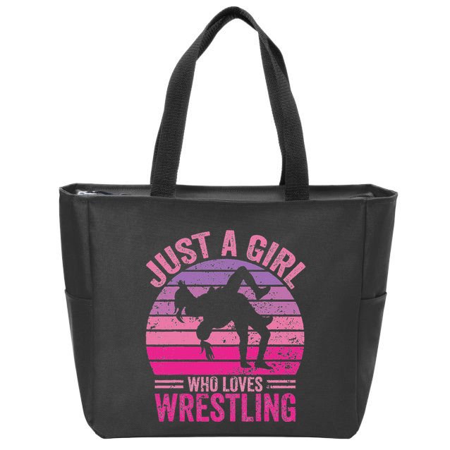 Just A Girl Who Loves Wrestling Funny Wrestle Lover Wrestler Zip Tote Bag