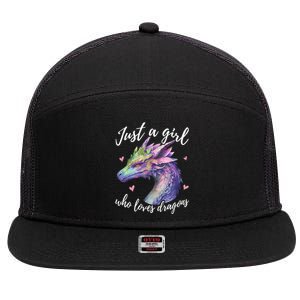 Just A Girl Who Loves Dragons Cute Dragon Watercolor Art 7 Panel Mesh Trucker Snapback Hat