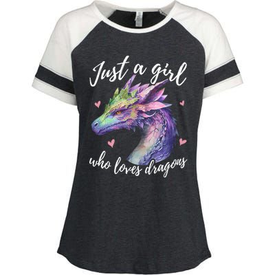 Just A Girl Who Loves Dragons Cute Dragon Watercolor Art Enza Ladies Jersey Colorblock Tee