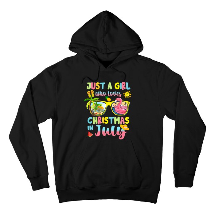 Just A Girl Who Loves Christmas In July Sunglasses Flamingo Design Hoodie