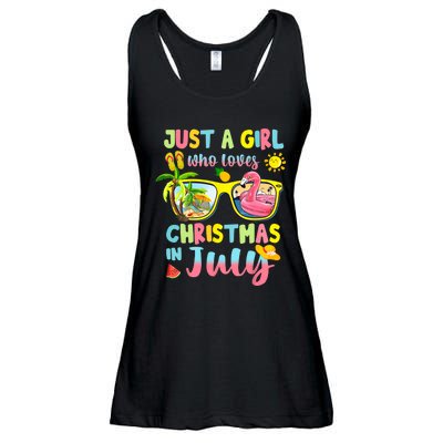 Just A Girl Who Loves Christmas In July Sunglasses Flamingo Design Ladies Essential Flowy Tank