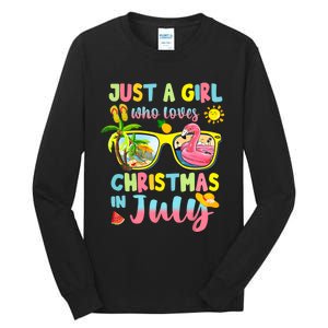 Just A Girl Who Loves Christmas In July Sunglasses Flamingo Design Tall Long Sleeve T-Shirt