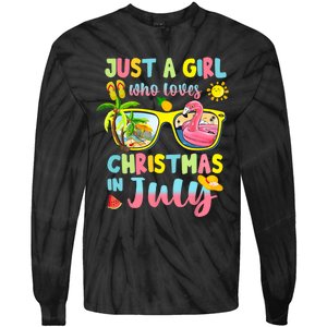 Just A Girl Who Loves Christmas In July Sunglasses Flamingo Design Tie-Dye Long Sleeve Shirt