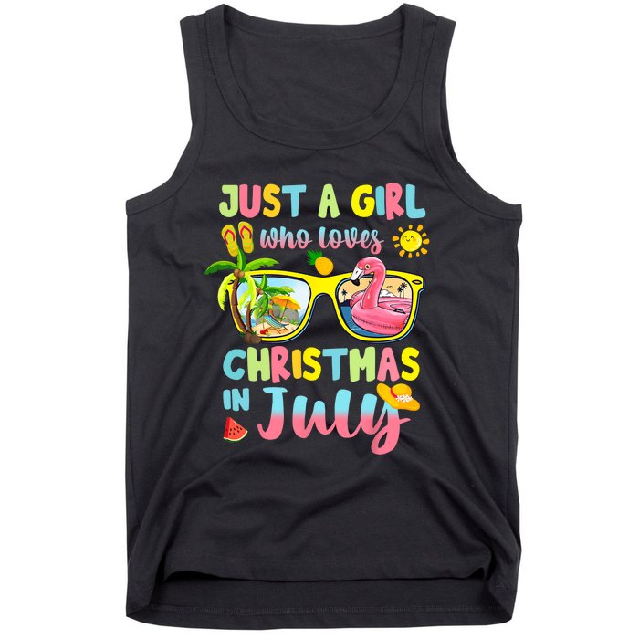 Just A Girl Who Loves Christmas In July Sunglasses Flamingo Design Tank Top