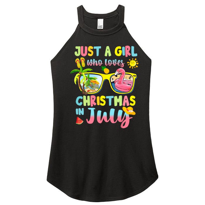 Just A Girl Who Loves Christmas In July Sunglasses Flamingo Design Women’s Perfect Tri Rocker Tank