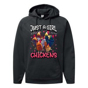 Just A Girl Who Loves Chickens Cute Chicken Lover Farmers Performance Fleece Hoodie