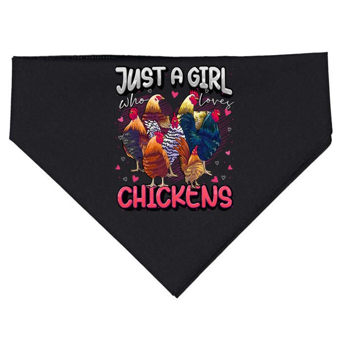 Just A Girl Who Loves Chickens Cute Chicken Lover Farmers USA-Made Doggie Bandana