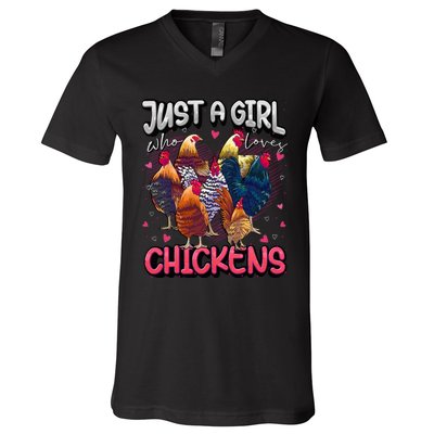 Just A Girl Who Loves Chickens Cute Chicken Lover Farmers V-Neck T-Shirt