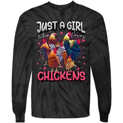 Just A Girl Who Loves Chickens Cute Chicken Lover Farmers Tie-Dye Long Sleeve Shirt