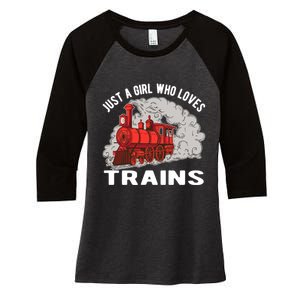 Just A Girl Who Loves Trains Women's Tri-Blend 3/4-Sleeve Raglan Shirt