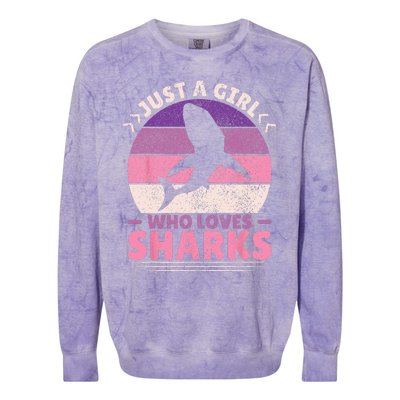 Just A Girl Who Loves Sharks Lover Shark Stuff Funny Shark Colorblast Crewneck Sweatshirt