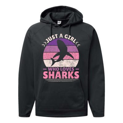 Just A Girl Who Loves Sharks Lover Shark Stuff Funny Shark Performance Fleece Hoodie