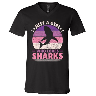 Just A Girl Who Loves Sharks Lover Shark Stuff Funny Shark V-Neck T-Shirt