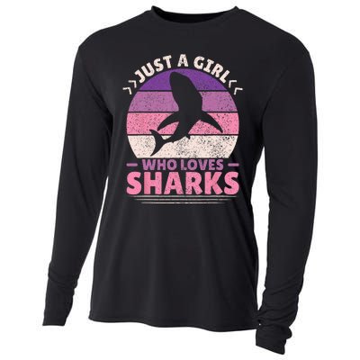 Just A Girl Who Loves Sharks Lover Shark Stuff Funny Shark Cooling Performance Long Sleeve Crew