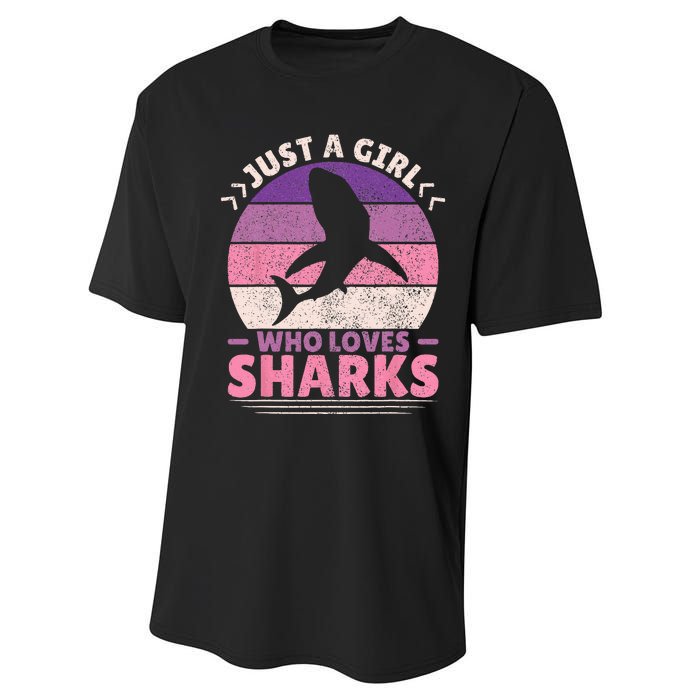 Just A Girl Who Loves Sharks Lover Shark Stuff Funny Shark Performance Sprint T-Shirt