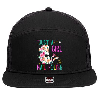 Just A Girl Who Loves Nail Polish Tropical Watercolor Floral 7 Panel Mesh Trucker Snapback Hat