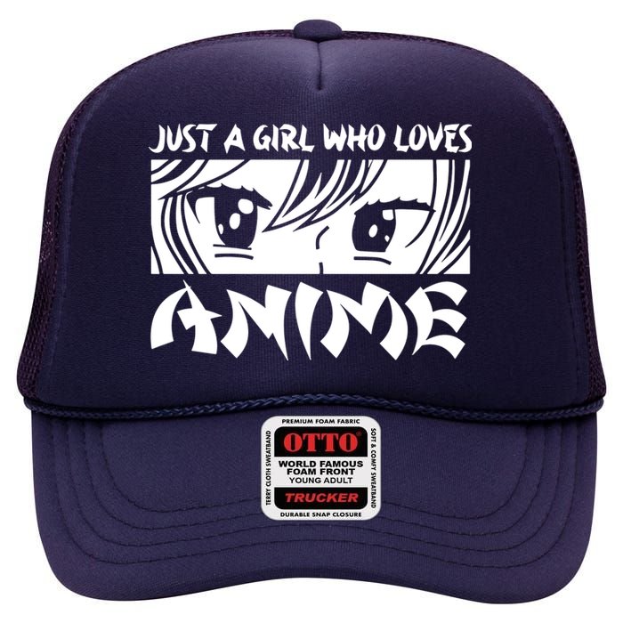 Just A Girl Who Loves Anime High Crown Mesh Back Trucker Hat