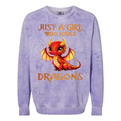 Just A Girl Who Loves Dragons Colorblast Crewneck Sweatshirt