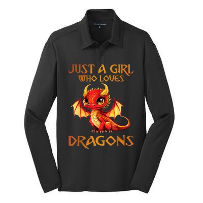 Just A Girl Who Loves Dragons Silk Touch Performance Long Sleeve Polo