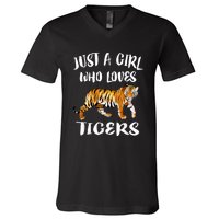 Just A Girl Who Loves Tigers Tiger Animal Lover Gift V-Neck T-Shirt