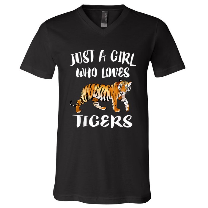 Just A Girl Who Loves Tigers Tiger Animal Lover Gift V-Neck T-Shirt