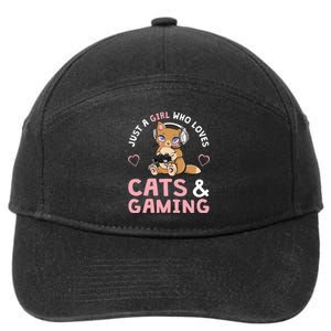 Just A Girl Who Loves Cats And Gaming Cute Gamer Cat 7-Panel Snapback Hat