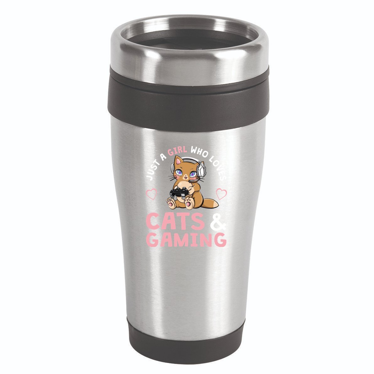 Just A Girl Who Loves Cats And Gaming Cute Gamer Cat 16oz Travel Tumbler
