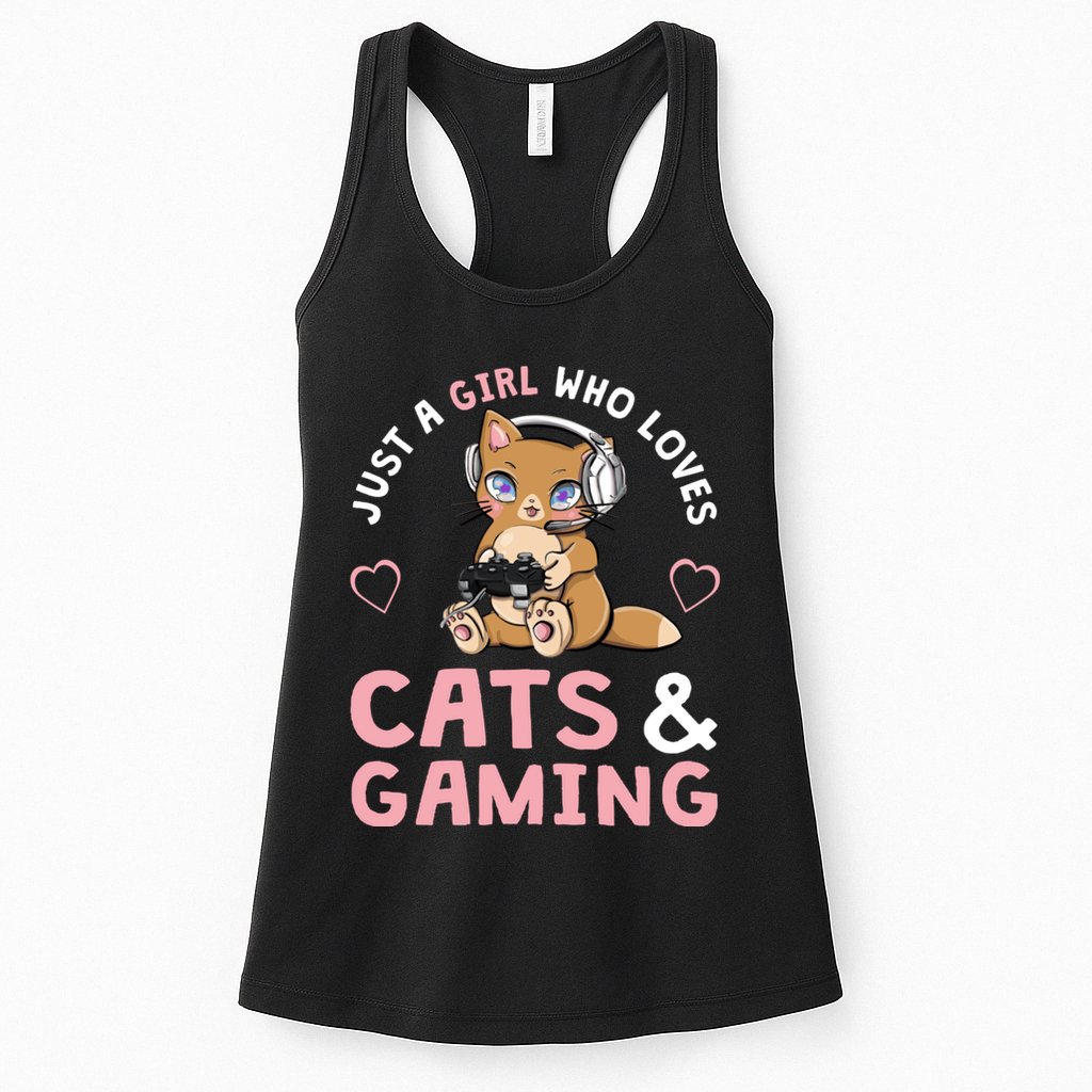 Just A Girl Who Loves Cats And Gaming Cute Gamer Cat Womens Tank Top