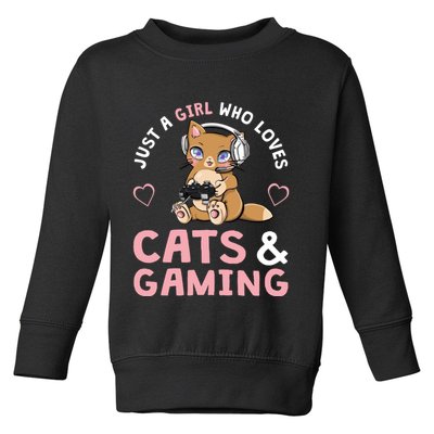 Just A Girl Who Loves Cats And Gaming Cute Gamer Cat Toddler Sweatshirt
