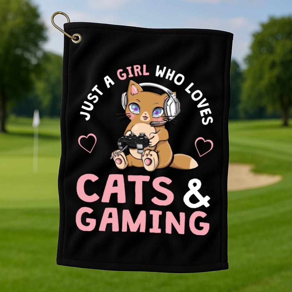 Just A Girl Who Loves Cats And Gaming Cute Gamer Cat Golf Towel