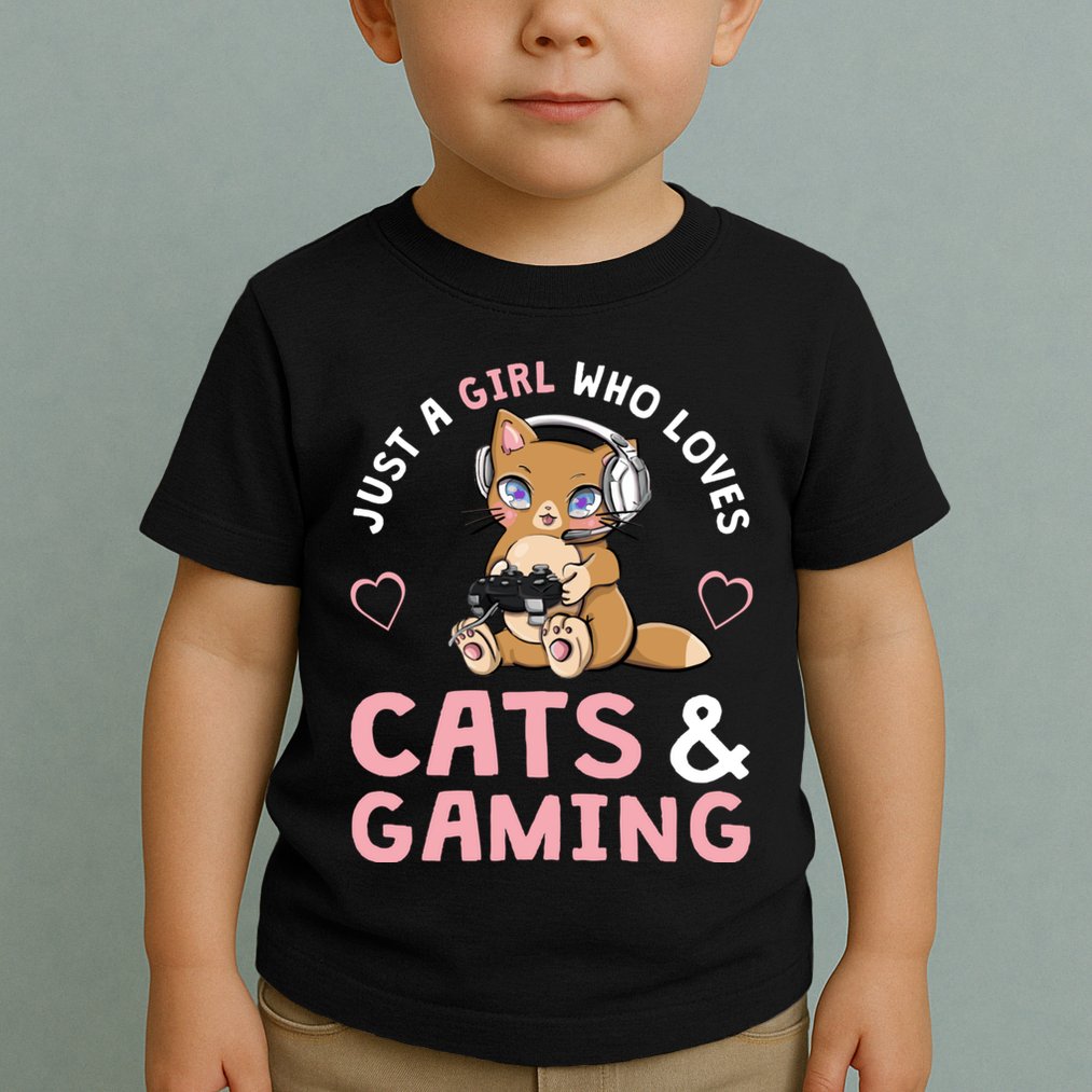Just A Girl Who Loves Cats And Gaming Cute Gamer Cat Toddler T-Shirt