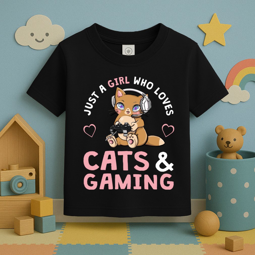 Just A Girl Who Loves Cats And Gaming Cute Gamer Cat Toddler T-Shirt