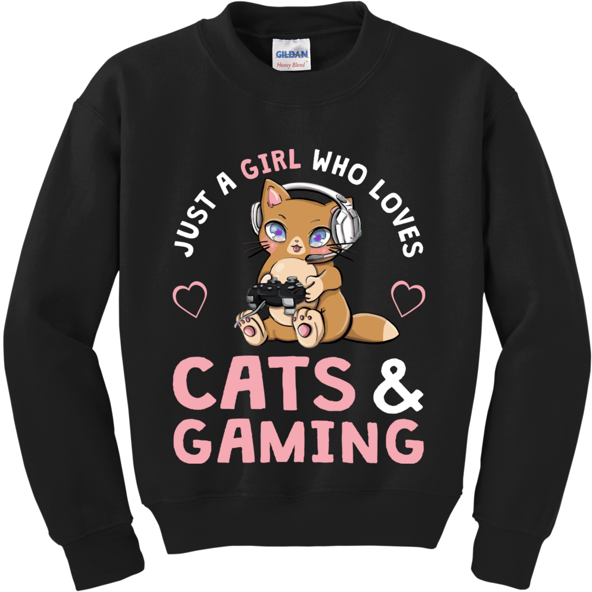 Just A Girl Who Loves Cats And Gaming Cute Gamer Cat Kids Sweatshirt