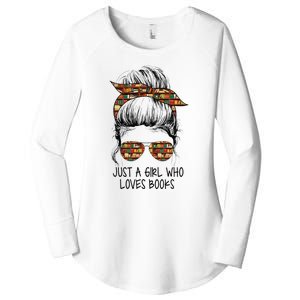 Just A Girl Who Loves Books Funny Messy Bun Women's Perfect Tri Tunic Long Sleeve Shirt