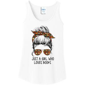 Just A Girl Who Loves Books Funny Messy Bun Ladies Essential Tank