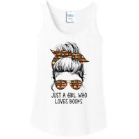 Just A Girl Who Loves Books Funny Messy Bun Ladies Essential Tank