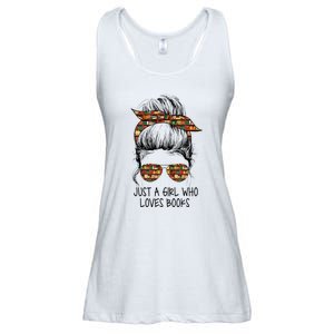 Just A Girl Who Loves Books Funny Messy Bun Ladies Essential Flowy Tank