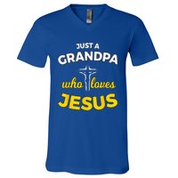 Just A Grandpa Who Loves Jesus Christian Faith Gift V-Neck T-Shirt