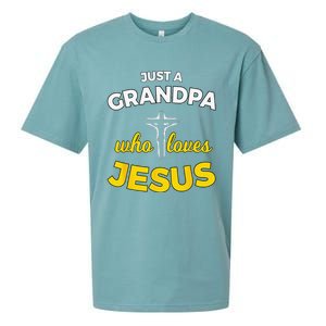 Just A Grandpa Who Loves Jesus Christian Faith Gift Sueded Cloud Jersey T-Shirt