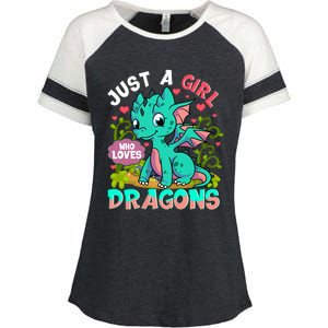 Just A Girl Who Loves Dragons Enza Ladies Jersey Colorblock Tee