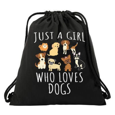 Just A Girl Who Loves Dogs Funny Puppy Drawstring Bag