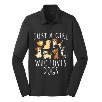 Just A Girl Who Loves Dogs Funny Puppy Silk Touch Performance Long Sleeve Polo