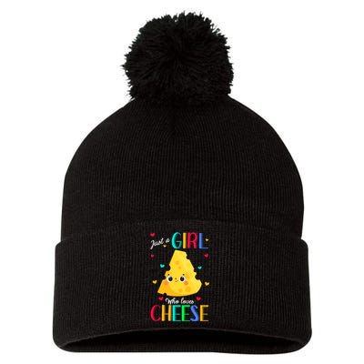 Just A Girl Who Loves Cheese Cheese Gift Pom Pom 12in Knit Beanie